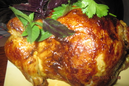 Фото к рецепту: Курица сухой засолки, жареная на вертеле