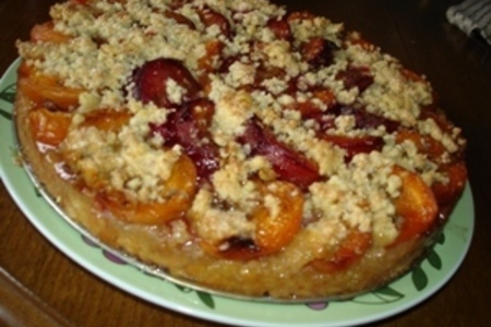 Фото к рецепту: Творожный пирог со сливами и абрикосами "безделушка"