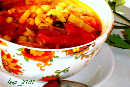 Фото к рецепту: Суп с нутом и помидорами ( постный)