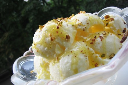 Фото к рецепту: Мороженое из дыни с медовым соусом