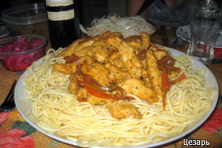 Фото к рецепту: Куриная грудка со спагетти