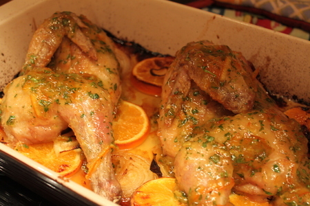 Фото к рецепту: Цыпленок в имбирно-апельсиновой глазури