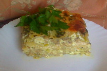 Фото к рецепту: Вегетарианская лазанья(с творогом и грибами)