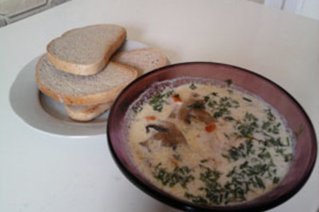 Фото к рецепту: Сырный суп с шампиньонами