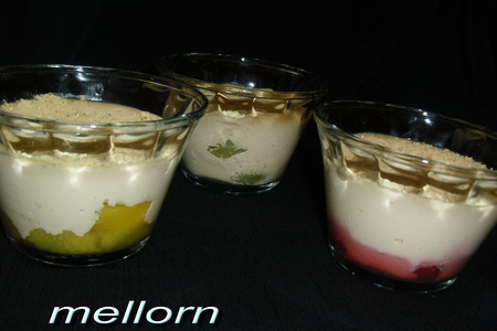 Фото к рецепту: Десерт из запеченной ряженки с фруктами и ягодами