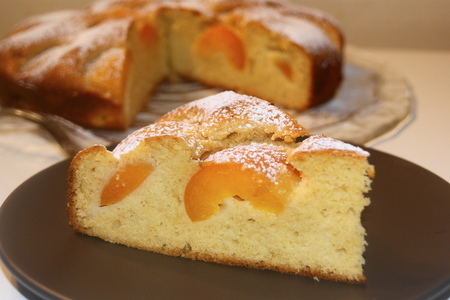 Фото к рецепту: Медовый бисквитный пирог с абрикосами