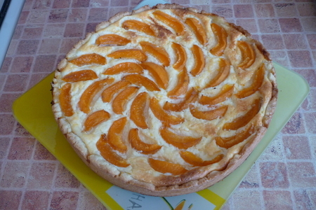 Фото к рецепту: Открытый творожный пирог с абрикосами