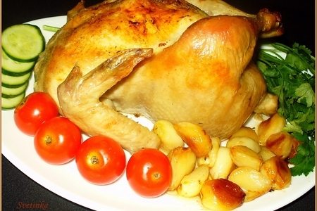 Фото к рецепту: Курица с 40 зубчиками чеснока «шарман, шарман, шарман!»