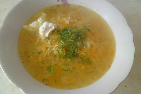 Фото к рецепту: Диетический вермишелевый суп с  тертыми овощами