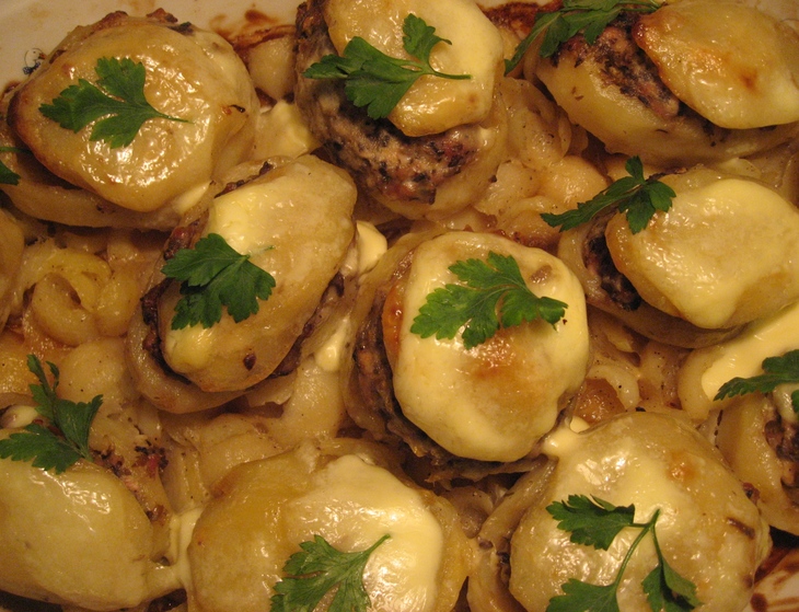 Ароматный запеченый фаршированный картофель со свининой, грибами и копченым салом.: шаг 3