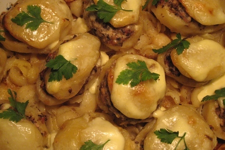 Ароматный запеченый фаршированный картофель со свининой, грибами и копченым салом.: шаг 3