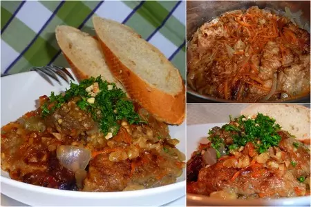 Мясо сочное с луком, баклажаном, с ореховой ноткой: шаг 3