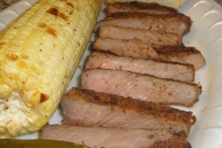 Мясо с кукурузой,перцем и хлебом на гриле: шаг 8
