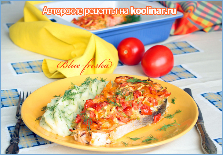 Сёмга под сыром и овощами, с ароматным картофельным пюре.: шаг 5