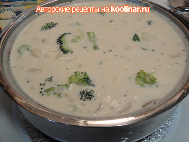 Крем суп с гребешками,броколи и грибами: шаг 6