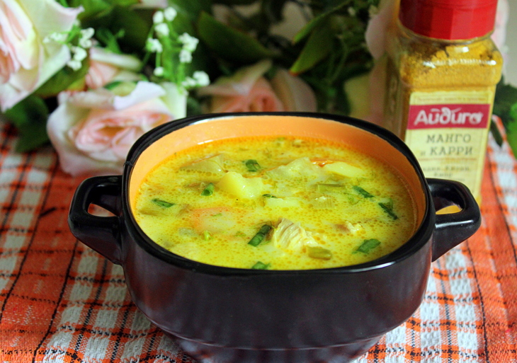 Куриный суп карри с кабачком и рисом: шаг 11