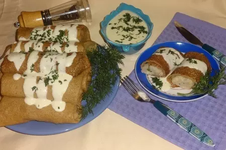 Блины с рыбной начинкой и сырным соусом: шаг 14