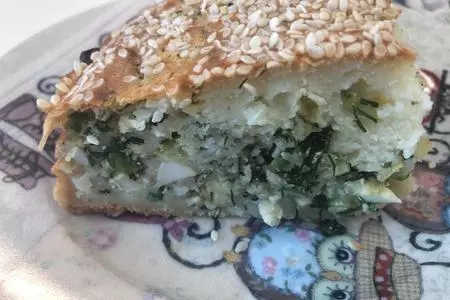 Заливной пирог на кефире с луком и яйцами: шаг 9