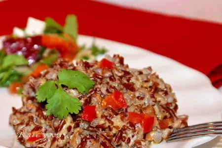 Красный рис (red rice) с беконом и овощами.тест-драйв