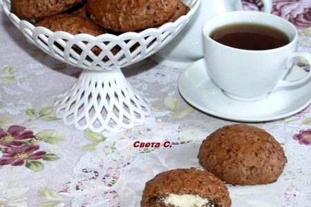 Шоколадное овсяное печенье с творожно-кокосовой начинкой