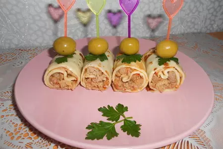 Блинные рулетики с мясной начинкой