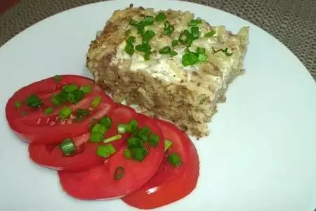 Запеканка вермишелевая с отварным мясом