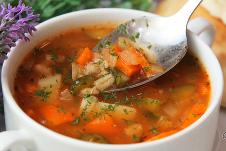 Фото к рецепту: Постный суп рассольник 