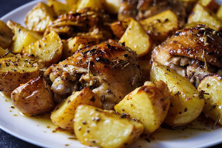 Фото к рецепту: Курица с картошкой по-гречески