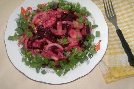 Фото к рецепту: Салат со свеклой, нутом и солеными шампиньонами #постныйстол