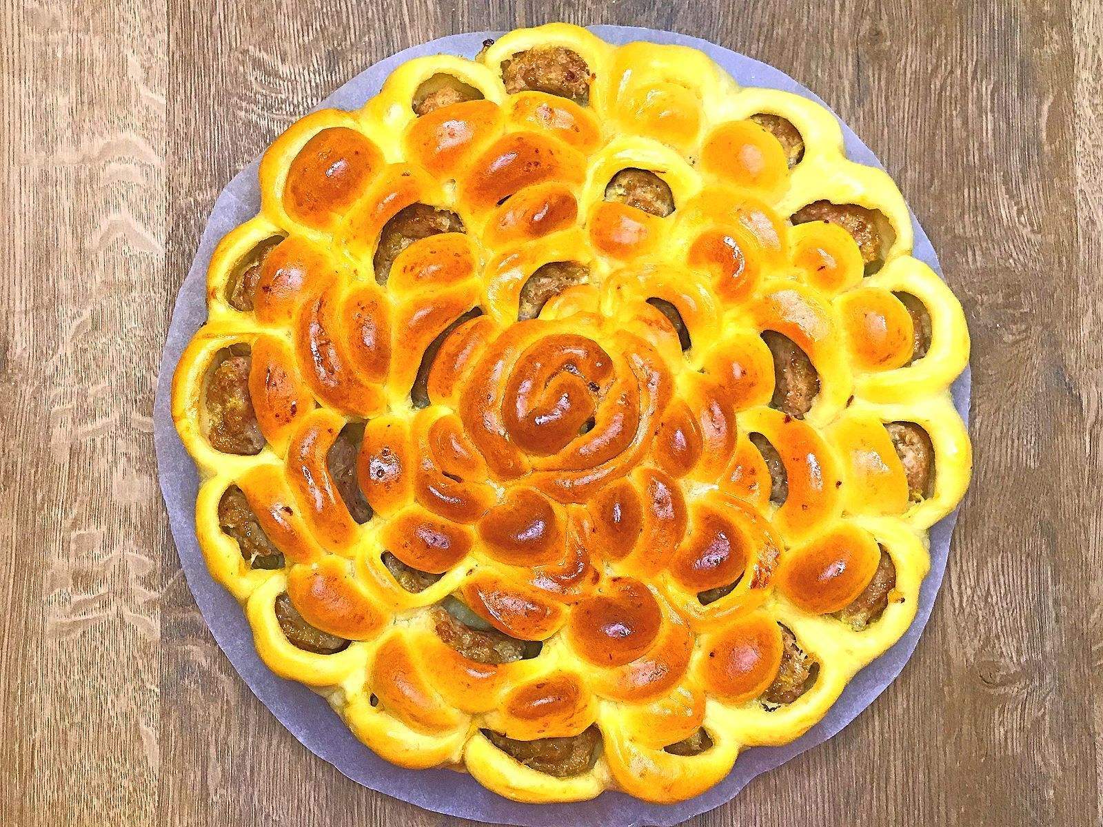 Мясной пирог хризантема - пошаговый рецепт с фото