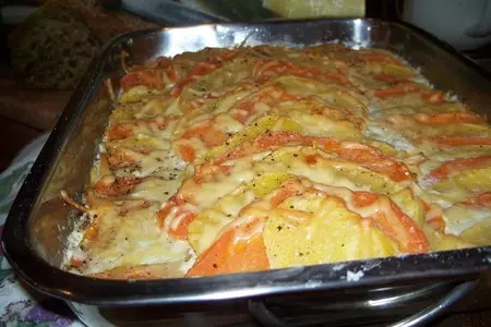 Дофинуа из репы, моркови и порея